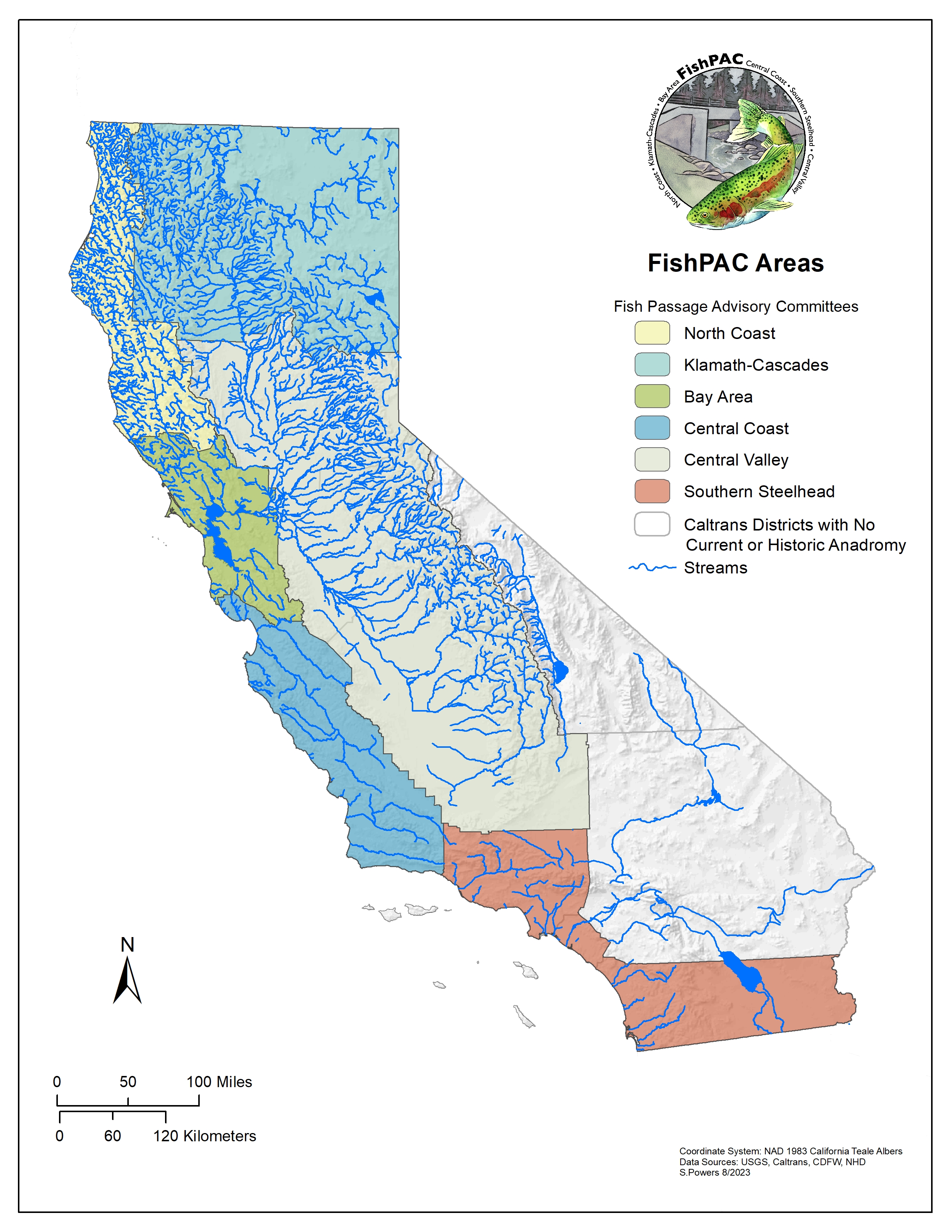 Caltrans FisPACs Map with major streams