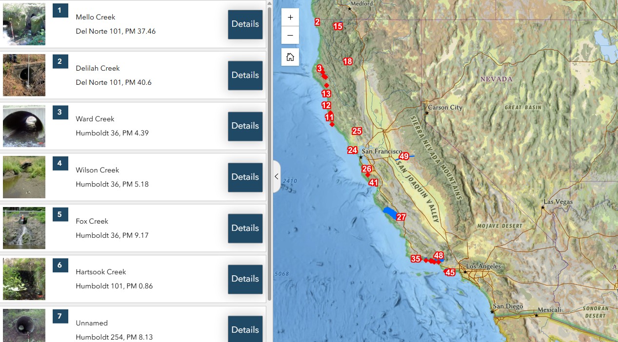 Caltrans Fish Passage Active Projects, Priorities and Remediations Storymap image